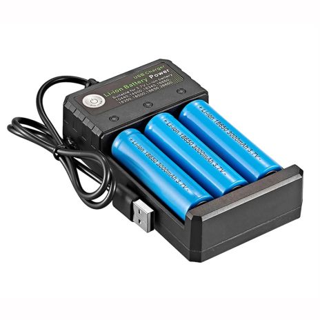 3 Slot Li-ion Battery USB Charger with 3 Batteries