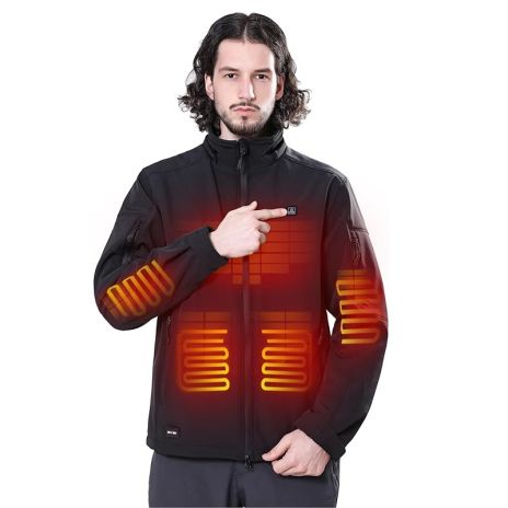 Soft Shell Heated Jacket for Men with 12V Battery Pack and Detachable
