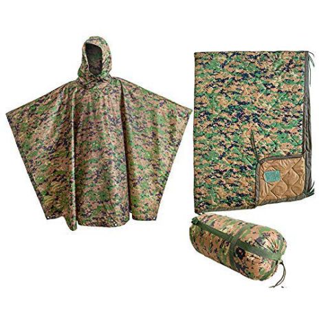 Military Style Rip Stop Camouflage Rain Poncho