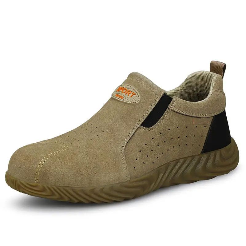 Brown Soft Suede Lightweight Rubber Sole Men's Steel Toe Safety Shoes