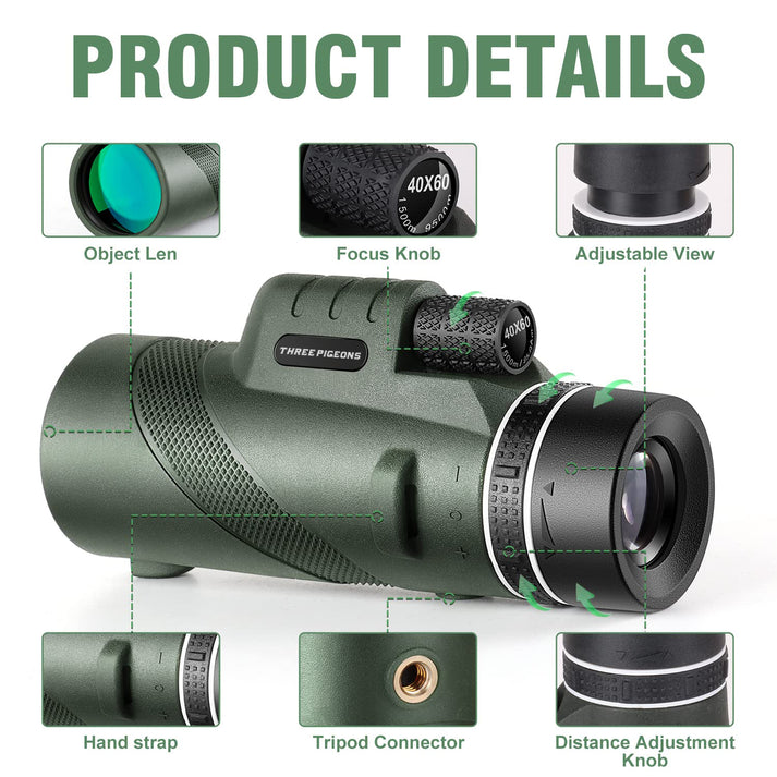 ThreePigeons™ 40X60 High Power Monocular Telescope