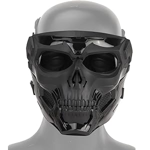 ThreePigeons™ Tactical Mask Protective Full Face Clear Goggle Skull mask Dual Mode Wearing Design Adjustable Strap