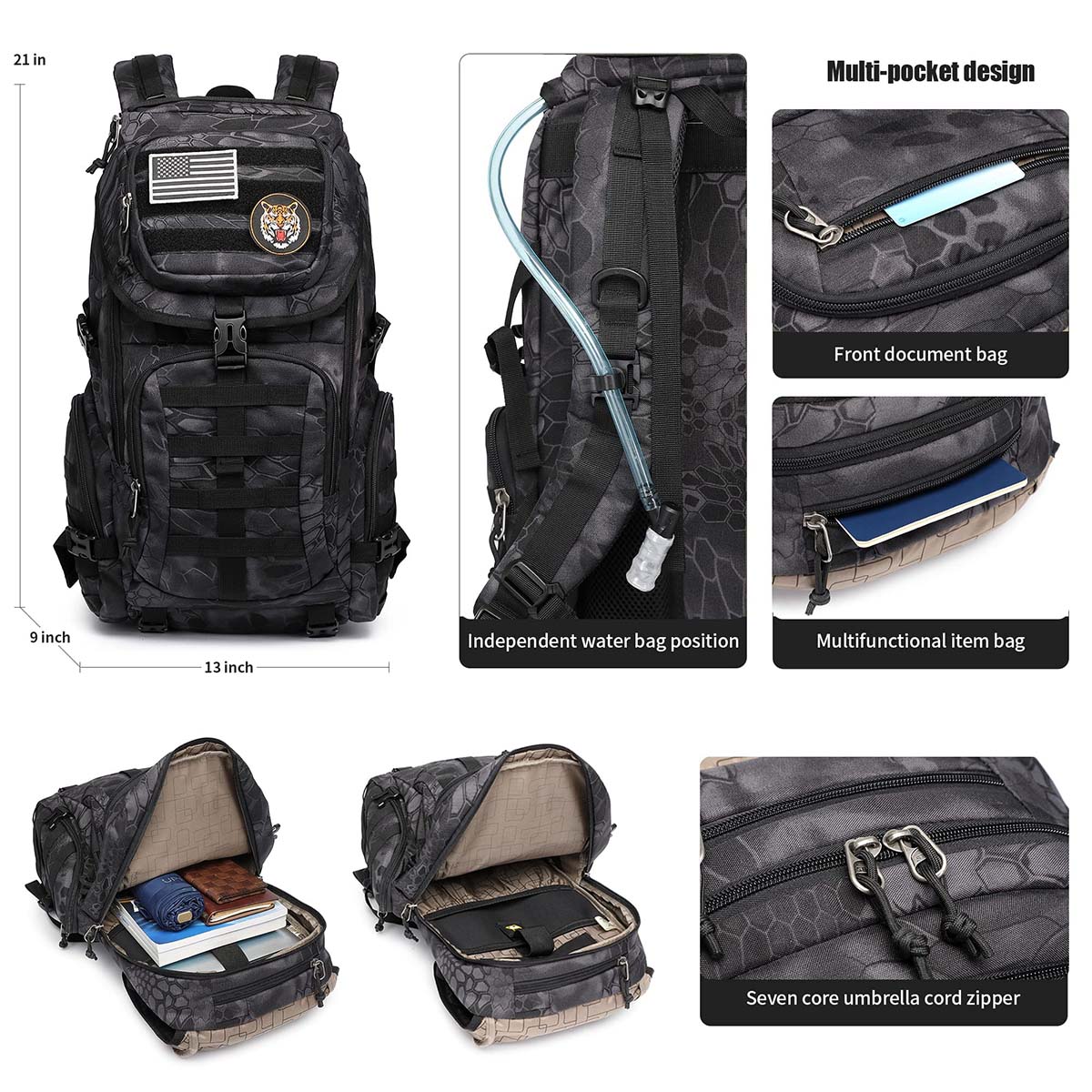 40L Military Tactical Backpack for Hiking Camping ,Molle System and ...