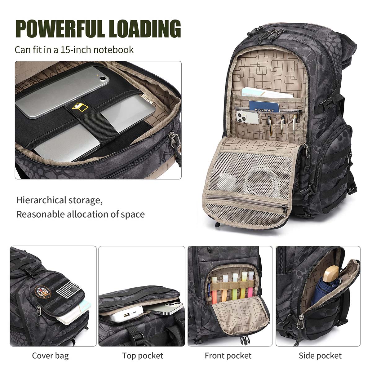 40L Military Tactical Backpack for Hiking Camping ,Molle System and ...