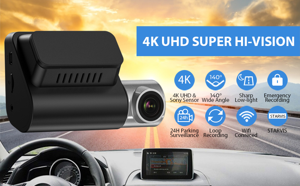 4K Full HD Car Recorder 2-inch IPS LCD 140° FOV Wide Dynamic 