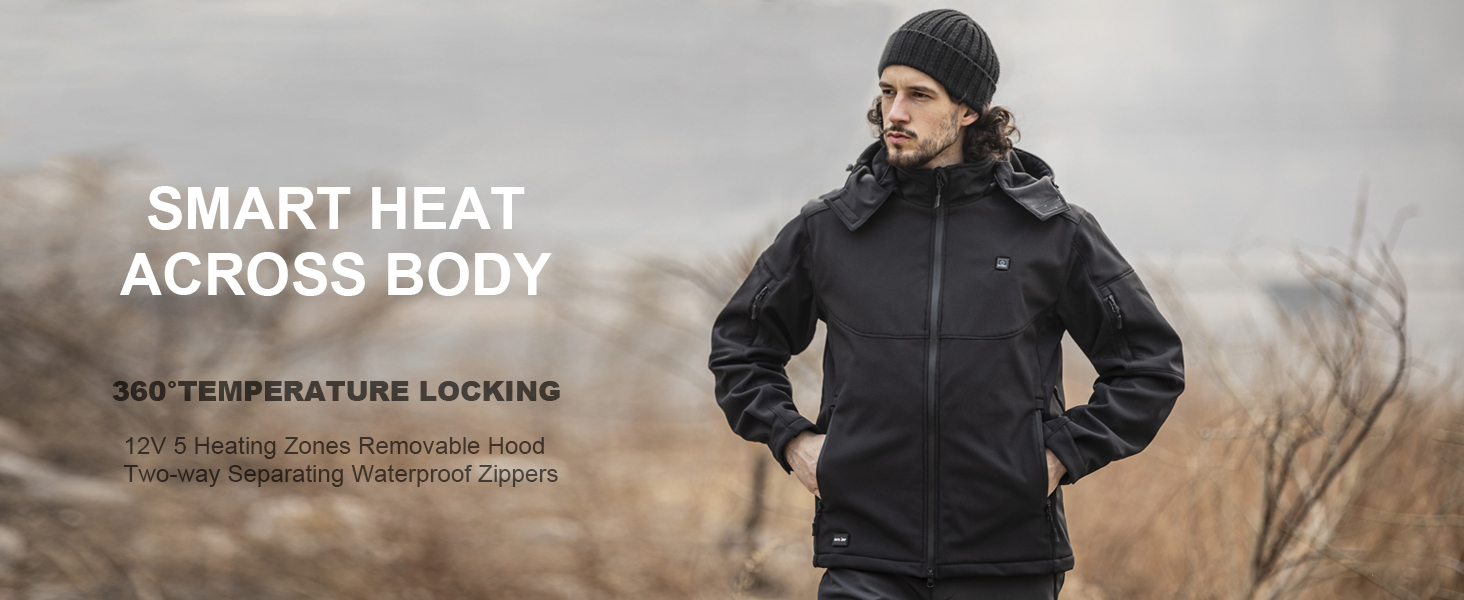 Soft Shell Heated Jacket for Men with 12V Battery Pack and Detachable