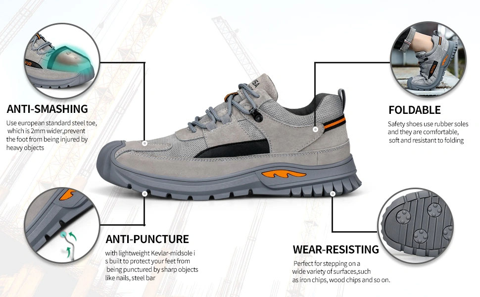 Comfortable Wear Resistant Breathable Rubber Soled Steel Toe Tennis Shoes