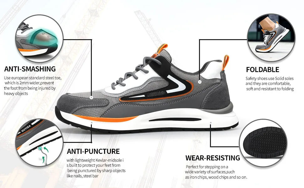 Fashionable Non-Slip Rubber Bottom Steel Toe Safe Sports Shoes