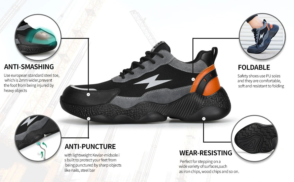 Non-Slip PU Sole Steel Toe Safety Shoes For Men