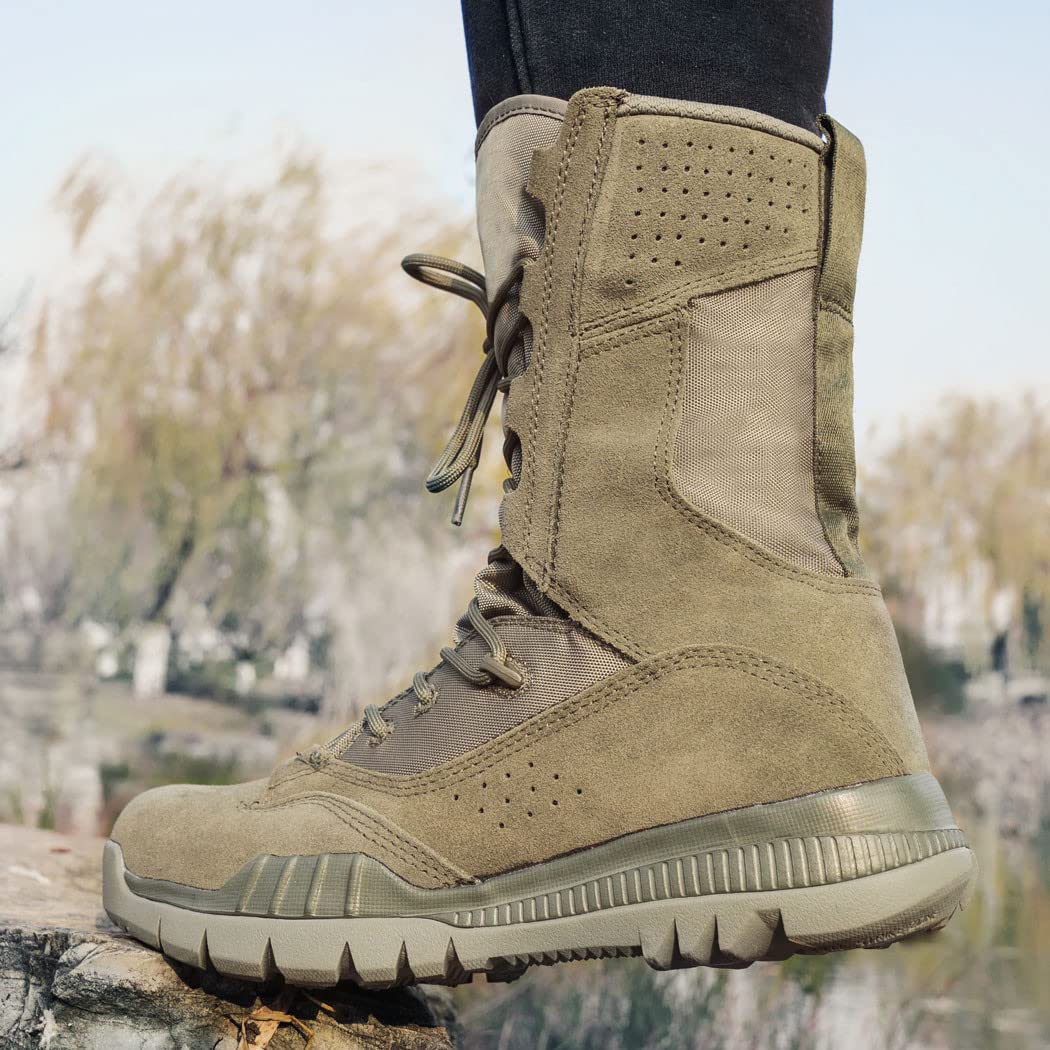 Army Military Boots Green Tactical Boots Rubber Mid Calf Combat Boots for Men