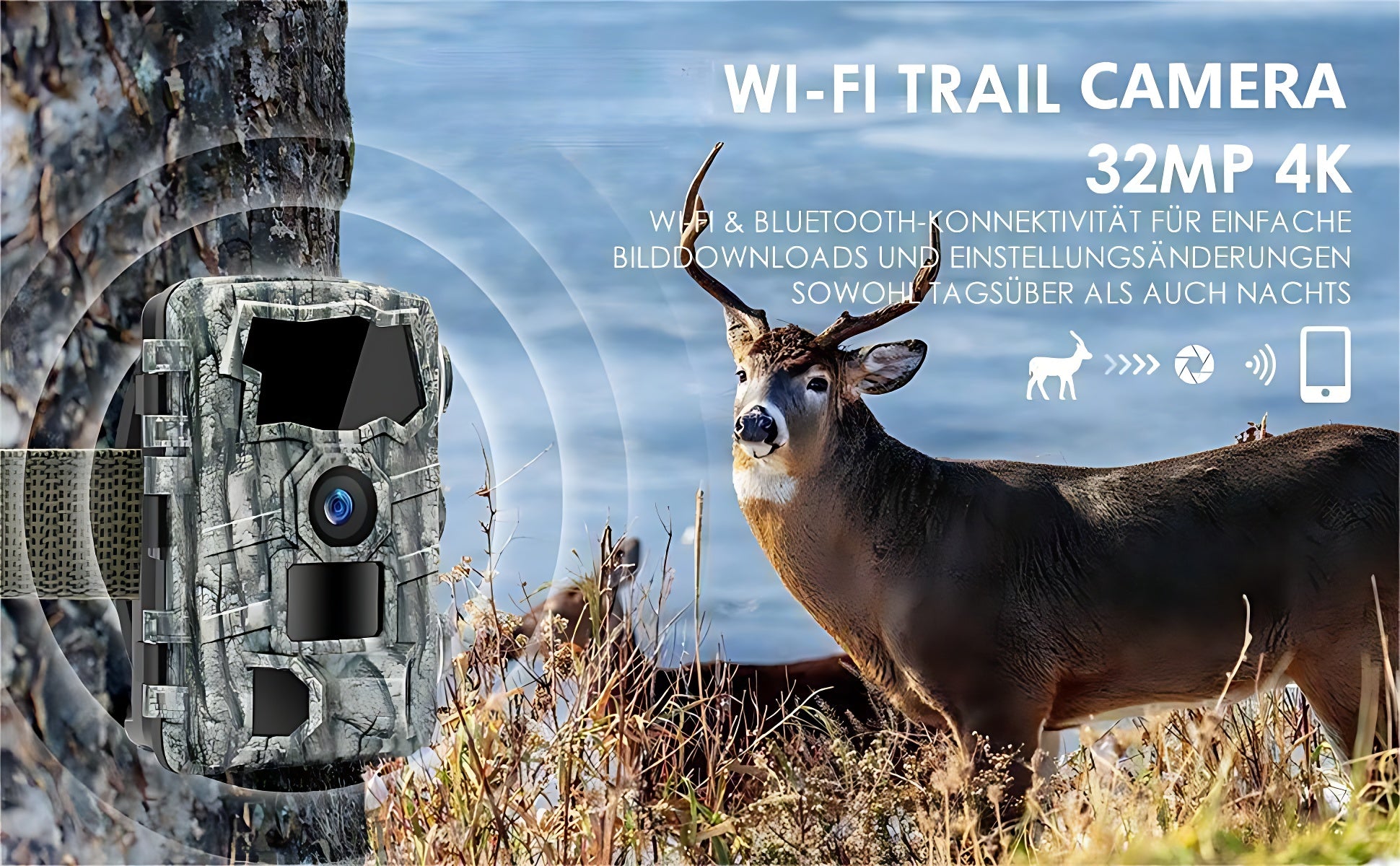 ThreePigeons™ WiFi Trail Camera 4K 32MP 1080P Bluetooth with Night Vision