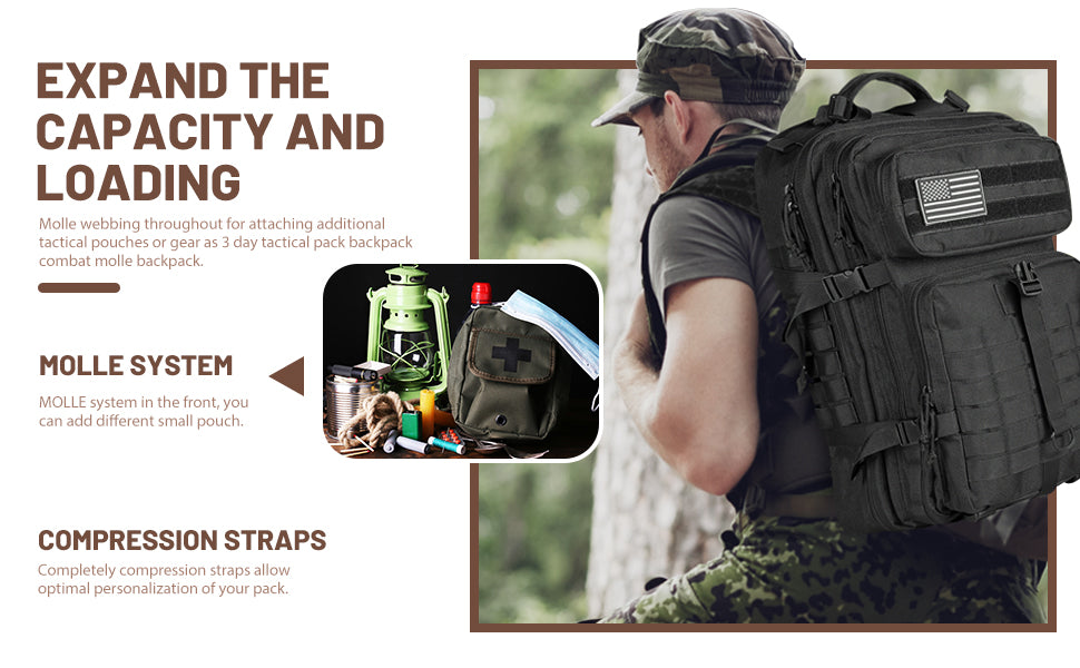 ThreePigeons™ Durable Military Tactical Backpack 40L